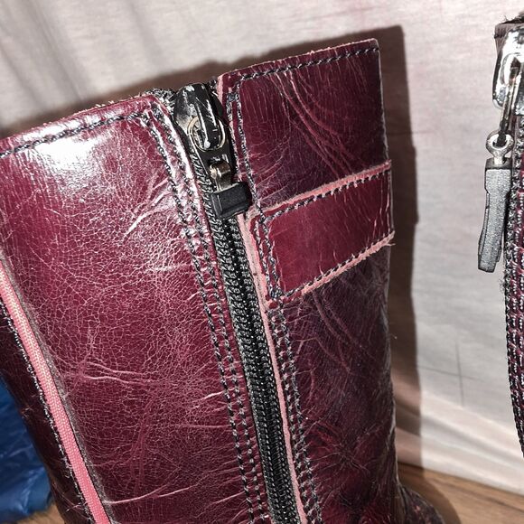 DR MARTENS 9788 4UK 6US Vintage Y2K Brick Red Patent Zip Moto Logo Boots England - Picture 8 of 16